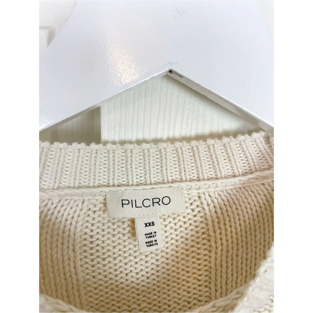 Anthropologie Pilcro Cable Knit Layered Two-Fer Sweater White Blouse Sz XXS